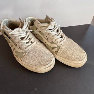 Vans Men's Beige and Green Camouflage Sneakers
